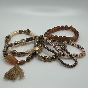 Brown boho sparkling stretchy bracelets lot of 6